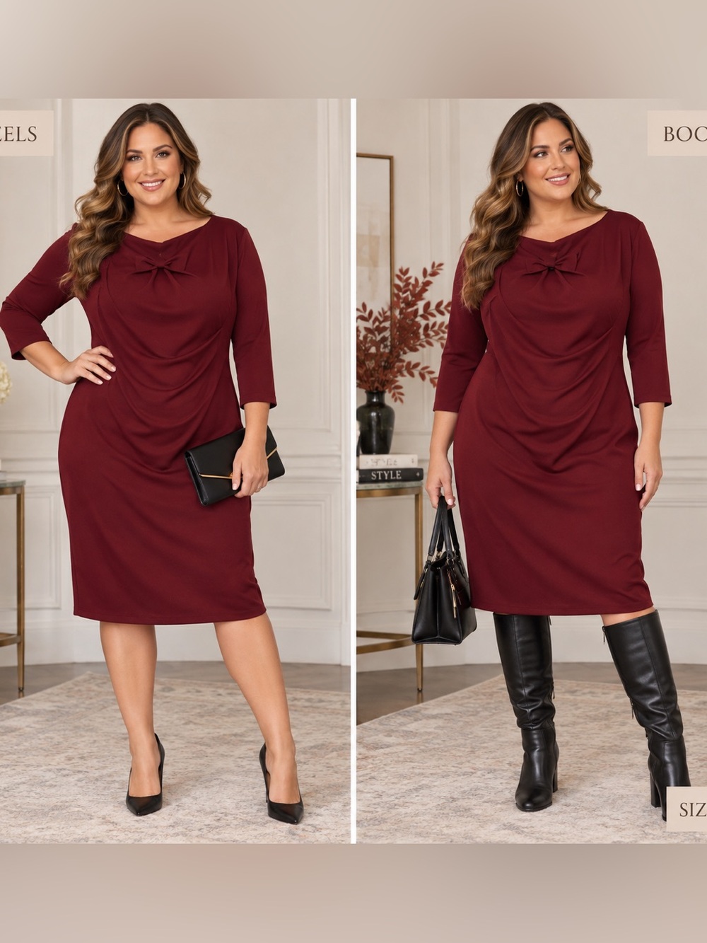 Talbots Burgundy Midi Sheath Dress Bow Detail Women’s 14 Career Cocktail Church